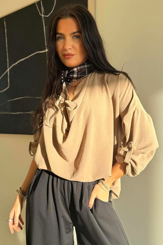 Suki Drape Cowl Blouse Camel /3=